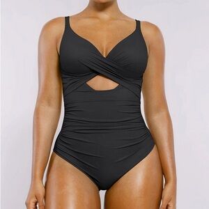 Shapellx Smart Sculpt™ Ribbed Cutout-Front Shaping Swimsuit sixe XL
